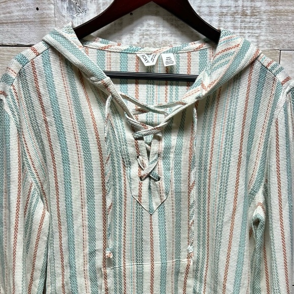 Roxy Sweater Top Cabo Trip Poncho Womens Medium Stripe Hood Pockets - Picture 4 of 12